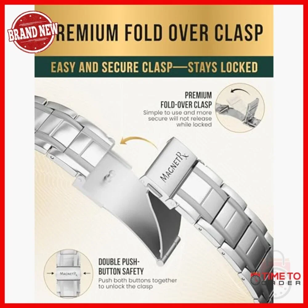 Men's Titanium Magnetic Bracelet Adjustable 9.1 Inch with Fold-Over Clasp